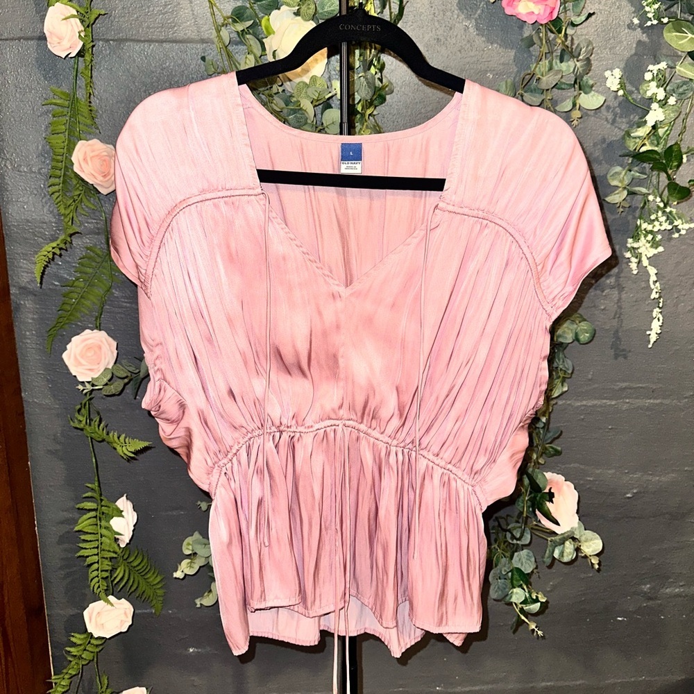 Old Navy Waist-Defined Satin Shirred Tie-Front Blouse L